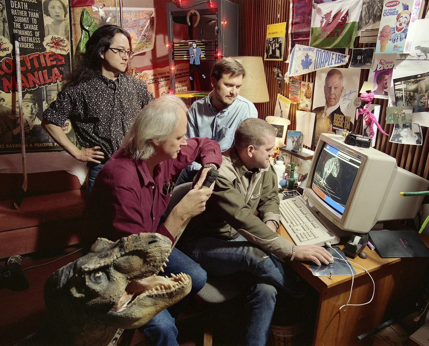 Mark Dippé, Eric Armstrong, Dennis Muren, and Steve 'Spaz' Williams animating the dinosaurs of Jurassic Park.